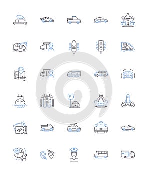 Expedition leisure line icons collection. Adventure, Exploration, Safari, Trekking, Mountaineering, Hiking, Camping