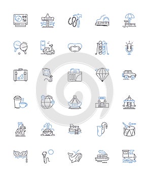 Expedition line icons collection. Adventure, Trek, Exploration, Journey, Safari, Travel, Expeditionary vector and linear photo