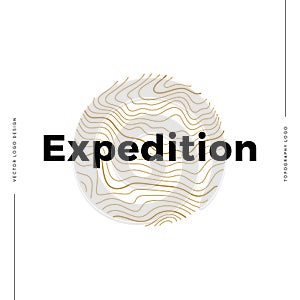 Expedition logo of topographic line map. Wood rings, vector line pattern of shape countour. Outline pattern for outdoor