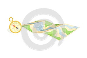 Expedition Map Depicting Geography and Route of Tourist Journey with Compass Vector Illustration