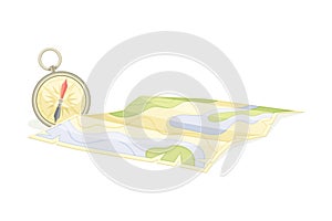 Expedition Map Depicting Geography and Route of Tourist Journey with Compass Vector Illustration