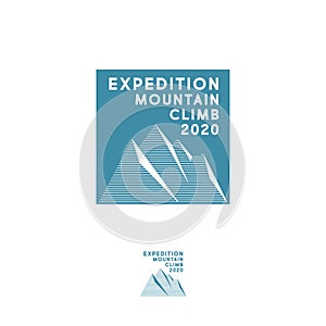 Expedition mountain climb logo. Ice peaks travel. Extreme clothing mark.