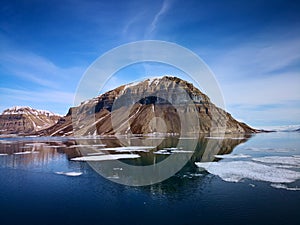 Expedition on ship and boat in Svalbard norway landscape ice nature of the glacier mountains of Spitsbergen Longyearbyen Svalbard