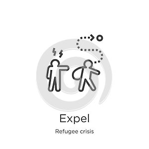expel icon vector from refugee crisis collection. Thin line expel outline icon vector illustration. Outline, thin line expel icon