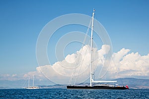 Expense and big sailing ship or boat in the blue sea.