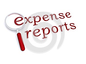 Expense reports with magnifiying glass