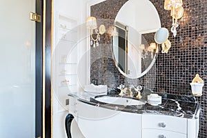 Expensive black and white bathroom