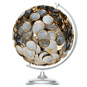 Expensive Euro coins made globe isolated on white