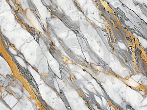 Expensive finishing material for sophisticated interior design. Natural artwork of gold and grey lines on white marble