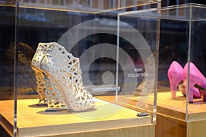 Expensive Highheeled Shoes in Shopping Window