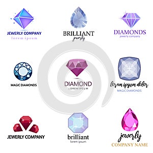 Expensive jewelry. Diamonds of different shapes and colors. Magic shining stones. A set of diamonds