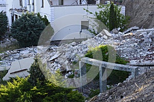 Expensive private houses destroyed after a landslide