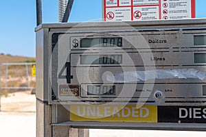 Expensive unleaded petrol and diesel prices at self service gas station in Coral Bay