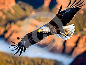Majestic Bald Eagle Soaring Over Canyon High-Definition AI-Crafted Image photo