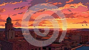 El Paso Sunset In 1770s: A Pixel Art Illustration photo