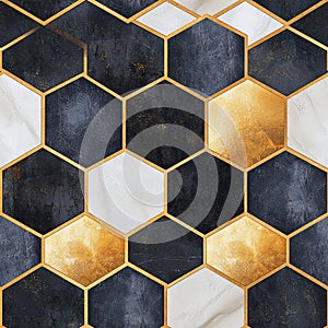 Bold Modern Tile Seamless Pattern in Black, White, and Gold