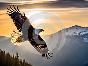 Majestic Bald Eagle Soaring at Sunset High-Definition AI-Crafted Image photo