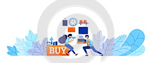 Experience of buying goods online with fast delivery buy now and shop right up. e-commerce technology vector illustration concept