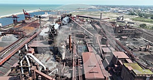 Experience the captivating beauty of an aerial drone video showcasing a coking plant,sinter plants, a blast furnace, and