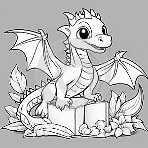 Experience Creative Bliss: 3D Coloring Adventure with a Playful Baby Dragon in Black & White