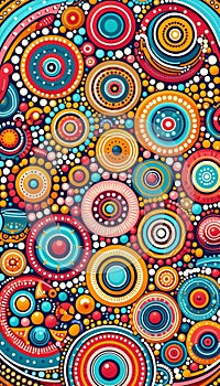 Vibrant Silhouette Inspired by Australian Aboriginal Dot Painting: Symbolic Circular and Linear Motifs photo