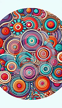 Vibrant Silhouette Inspired by Australian Aboriginal Dot Painting: Symbolic Circular and Linear Motifs photo