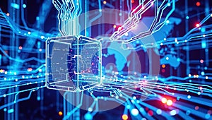 A Futuristic Global Network Hub Visualizing the Future of Data Transmission and Global Communication Through a Dynamic