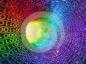 Experience the digital revolution as binary code rushes through a virtual cyberspace tunnel.