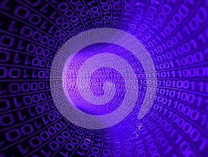 Experience the digital revolution as binary code rushes through a virtual cyberspace tunnel.