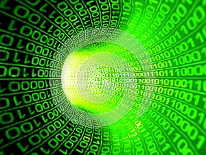 Experience the digital revolution as binary code rushes through a virtual cyberspace tunnel.