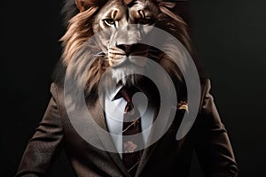 Angry boss concept with lion in the suit. Mad manager