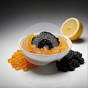 Luxurious presentation of Golden Osetra Caviar. photo