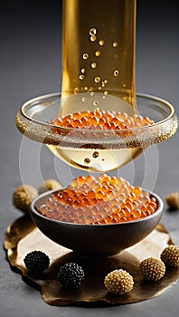 Luxurious presentation of Golden Osetra Caviar. photo