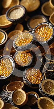 Luxurious presentation of Golden Osetra Caviar. photo