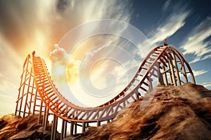 Experience an exhilarating roller coaster journey through the breathtaking desert landscape, Roller coaster representing the ups