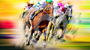 Experience the exhilaration as thoroughbred horses thunder down the racetrack