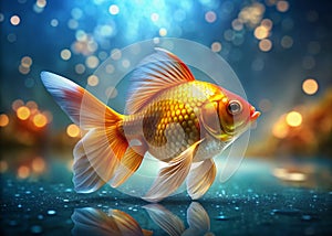 Captivating Ranchu Goldfish A Stunning Display of Natures Art in CrystalClear Shallow Water photo