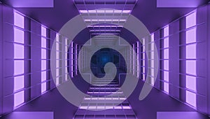 Futuristic digital tunnel abstract background infinite glowing passage perspective.