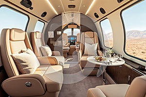 Experience luxury travel: inside look of an empty private plane or jet interior, Generative AI