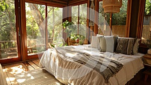 Experience the magic of a morning surrounded by birdsong in this cozy room. Let the natural symphony lull you back to photo