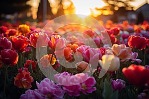 Vibrant Color Explosion: Golden Hour Delight in Flower Garden photo