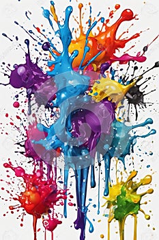 Splash of colored inks on a white background.