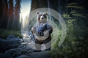 Police Bear\'s Wild Patrol: Stunning 32k Epic Composition with ProPhoto RGB and VR photo