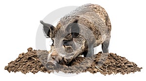 Wild Boar Rooting for Food with Powerful Snout and Tusks photo