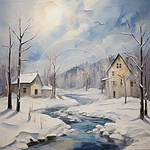 Experience the raw emotion of a winter scene, captured in the abstract and dynamic style of expressionism