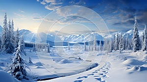 Experience the raw, untamed beauty of winter with this highly detailed banner featuring a wilderness blanketed in snow