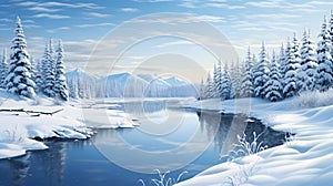 Experience the raw, untamed beauty of winter with this highly detailed banner featuring a wilderness blanketed in snow