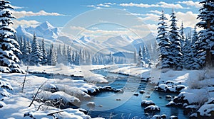 Experience the raw, untamed beauty of winter with this highly detailed banner featuring a wilderness blanketed in snow