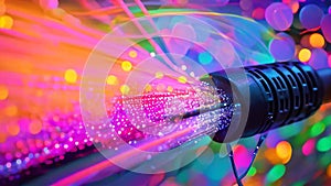 Experience the refreshing aftermath as water droplets form intricate patterns on a close-up of a blow dryer, A fiber optic cable