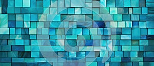 Experience the refreshing blend of turquoise, green, and blue in this abstract mosaic tile wall texture background, Ai Generated